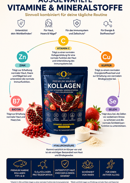 Premium Marine Kollagen Pulver – Erdbeere & Granatapfel – 450 g