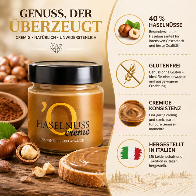 Haselnusscreme aus Kalabrien – vegane Nusscreme, 210 g