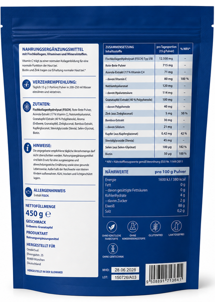 Premium Marine Kollagen Pulver – Erdbeere & Granatapfel – 450 g