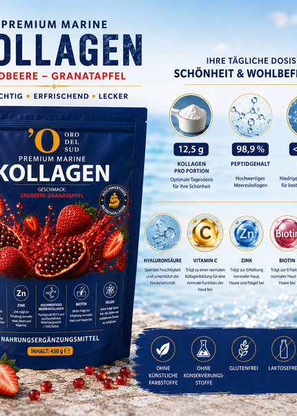 Premium Marine Kollagen Pulver – Erdbeere & Granatapfel – 450 g