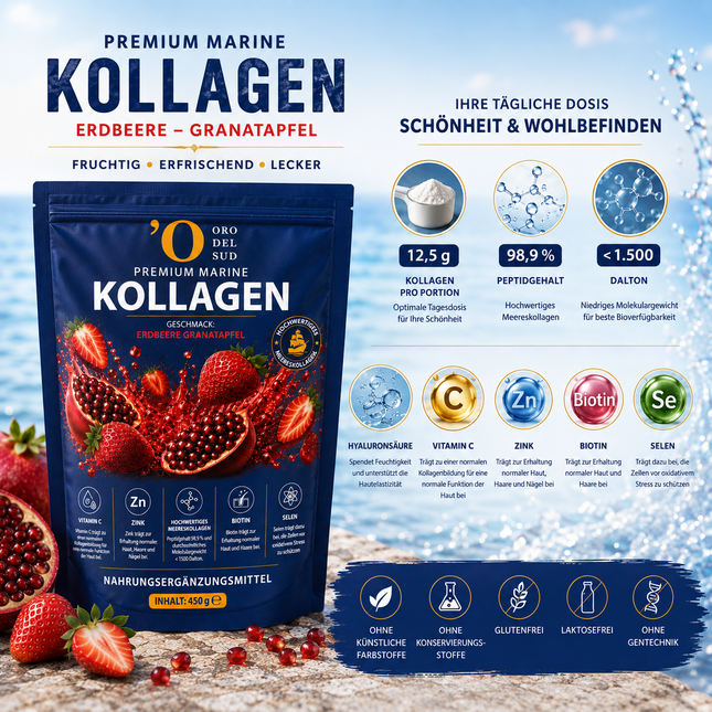 Premium Marine Collagen Powder – Strawberry & Pomegranate – 450 g