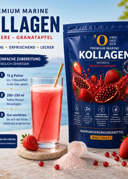 Premium Marine Kollagen Pulver – Erdbeere & Granatapfel – 450 g