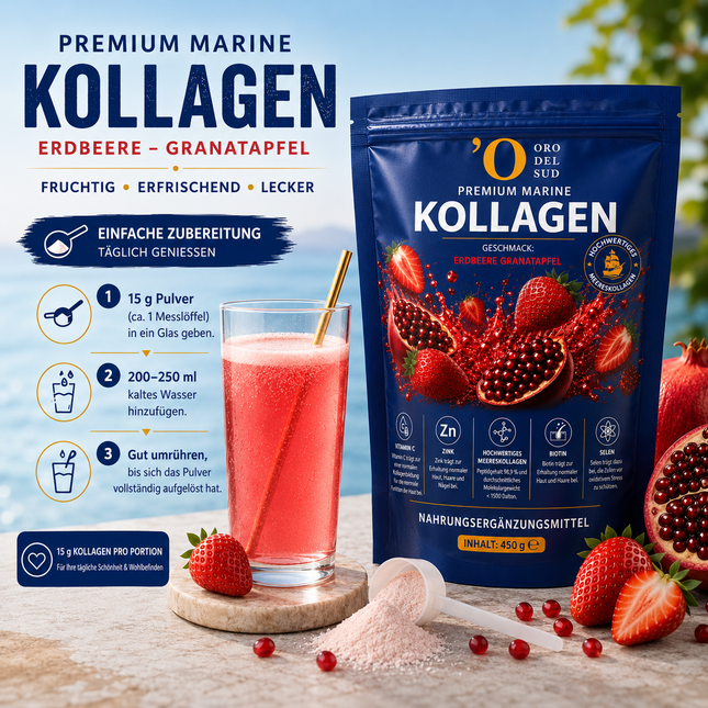 Premium Marine Collagen Powder – Strawberry & Pomegranate – 450 g