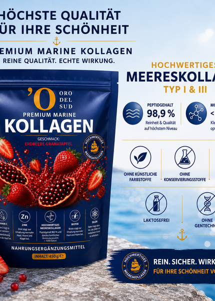 Premium Marine Kollagen Pulver – Erdbeere & Granatapfel – 450 g