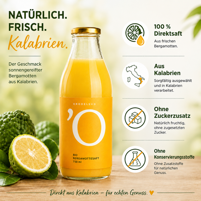 Bio Bergamottesaft 750 ml – 100 % Direktsaft aus Kalabrien